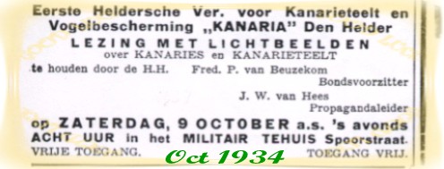 Aankondiging lezing 1934